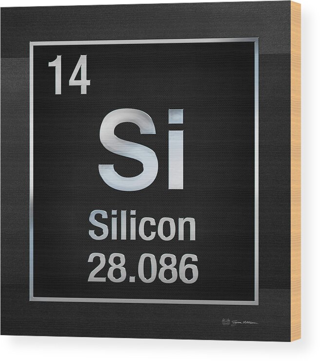 ‘the Elements’ Collection By Serge Averbukh Wood Print featuring the digital art Periodic Table of Elements - Silicon - Si - on Black Canvas by Serge Averbukh