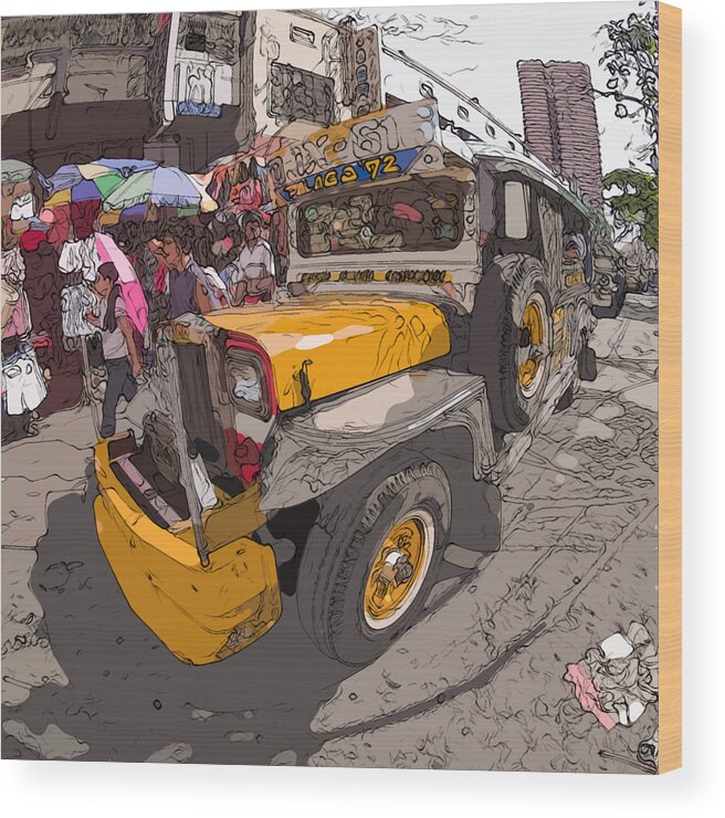 Philippines Wood Print featuring the painting Philippines 1261 Jeepney by Rolf Bertram