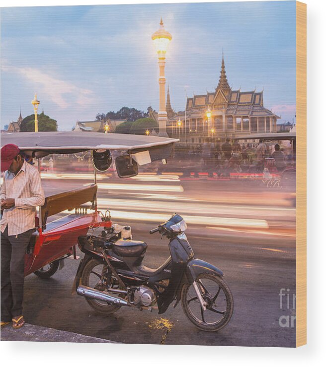 Phnom Penh Wood Print featuring the photograph Phnom Penh Tuk Tuk by Didier Marti