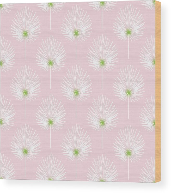 Tropical Wood Print featuring the mixed media Pink and White Palm Leaves- Art by Linda Woods by Linda Woods