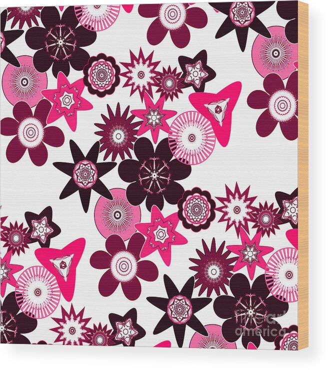 Funky Flower Pattern Wood Print featuring the digital art Pink Funky Flowers by Two Hivelys