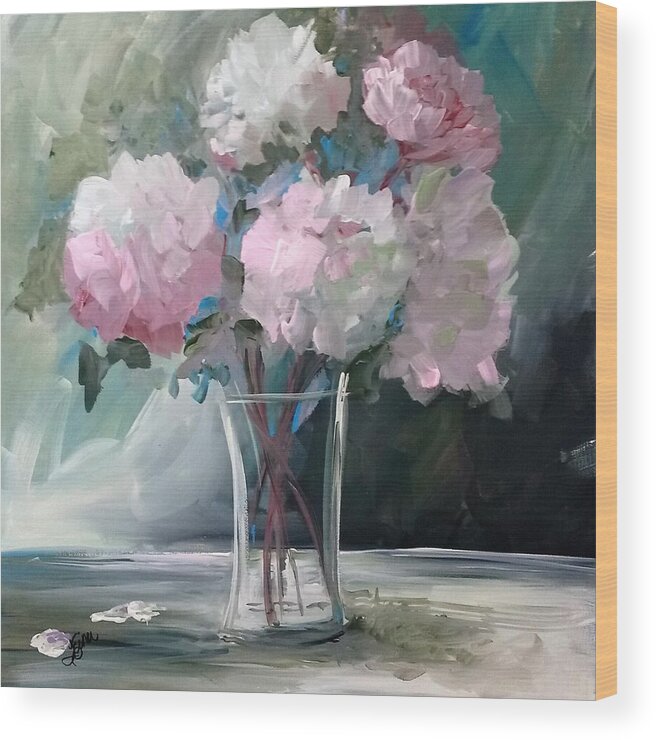 Peony Wood Print featuring the painting Pink Peonies by Terri Einer