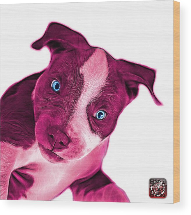 Pitbull Wood Print featuring the painting Pink Pitbull Dog Art 7435 - Wb by James Ahn