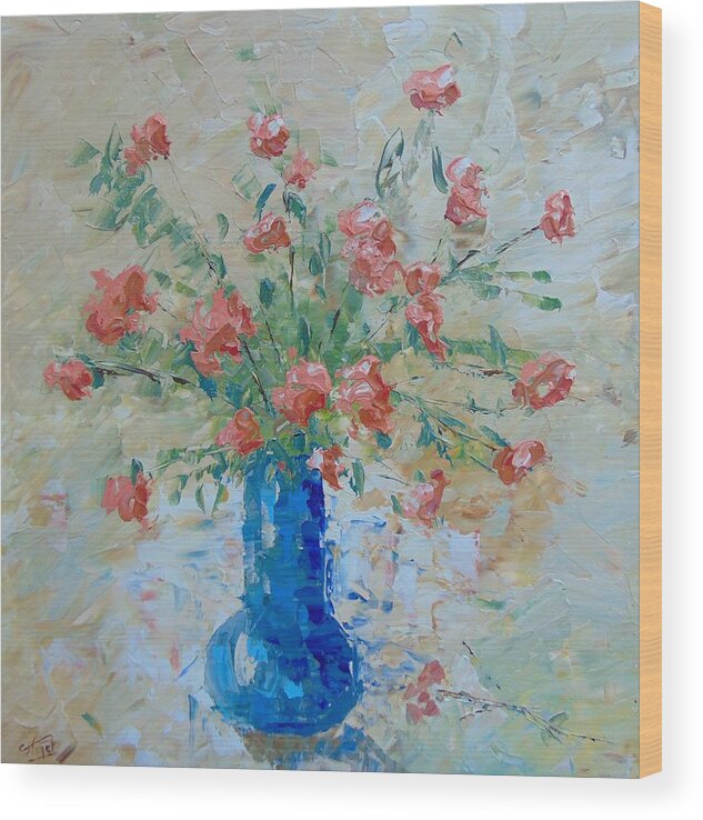 Floral Wood Print featuring the painting Pink Roses by Frederic Payet