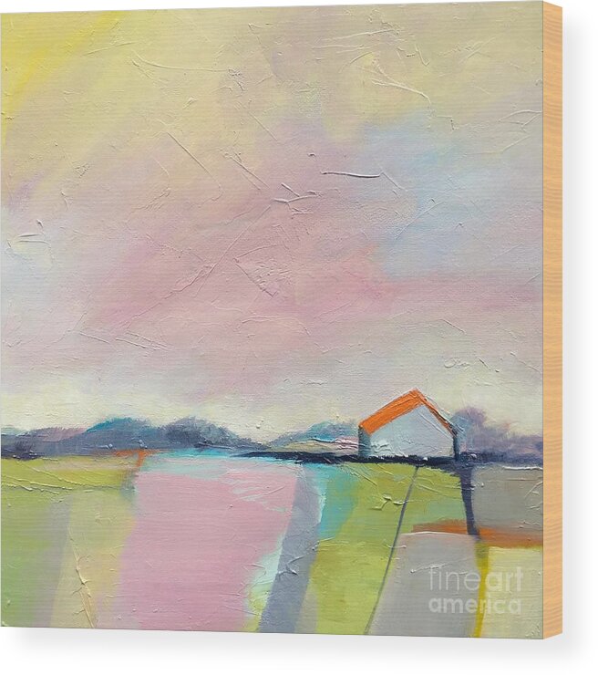 Sky. Landscape Wood Print featuring the painting Pink Sky by Michelle Abrams