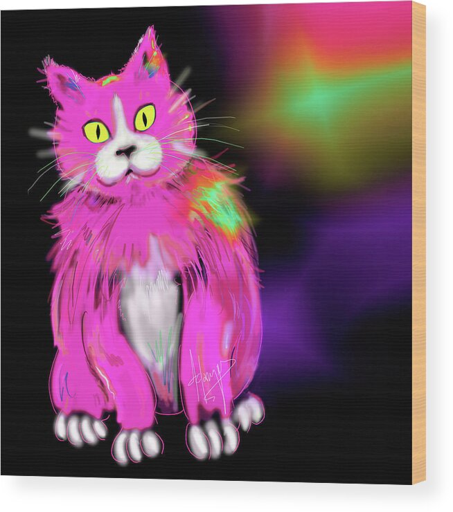 Dizzycats Wood Print featuring the painting Pinky DizzyCat by DC Langer
