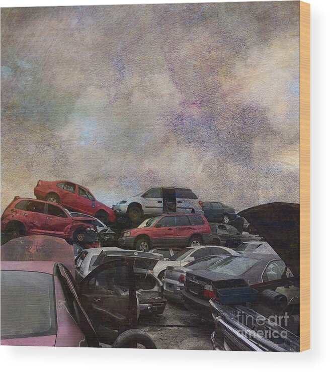 Car Pile Up Wood Print featuring the photograph Pins and Needles by AJ Yoder