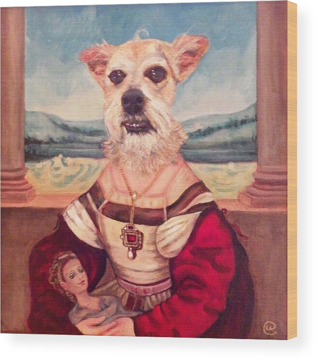 Dog Wood Print featuring the painting Piper Belle by Linda Markwardt
