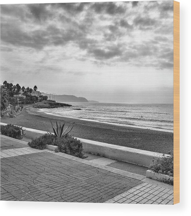 Monochromephotography Wood Print featuring the photograph Playa Burriana, Nerja by John Edwards