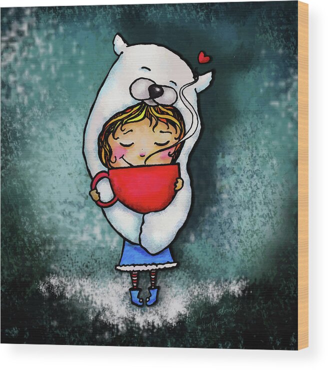 Polar Bear Wood Print featuring the digital art Polar Bear Hug Mug Girl by Laura Ostrowski