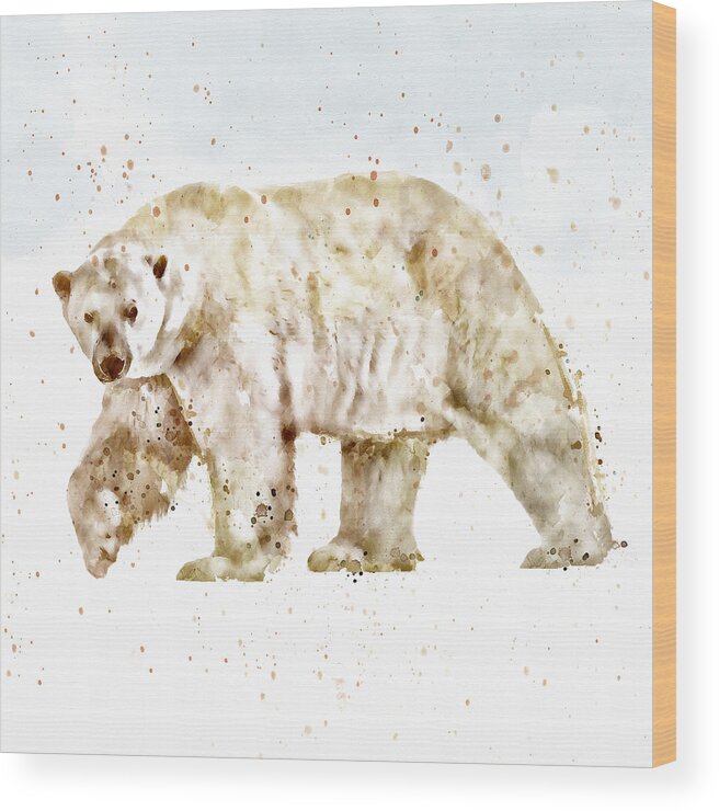 Polar Bear Wood Print featuring the painting Polar Bear watercolor by Marian Voicu