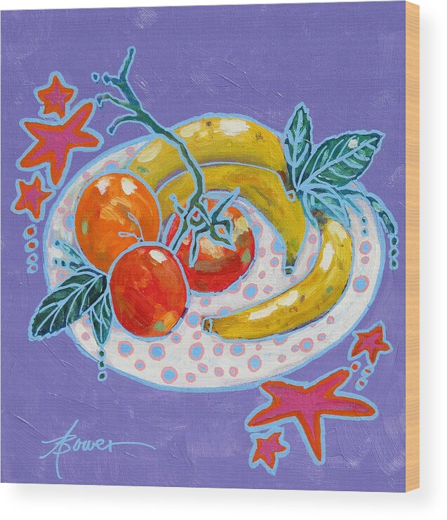 Fruit Wood Print featuring the painting Polka-Dot Plate by Adele Bower