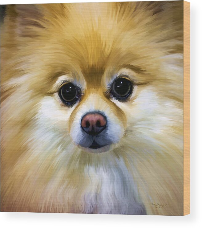 Dog Wood Print featuring the digital art Pomeranian by Thanh Thuy Nguyen