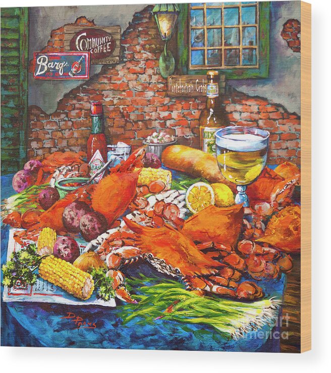 New Orleans Food Wood Print featuring the painting Pontchartrain Crabs by Dianne Parks