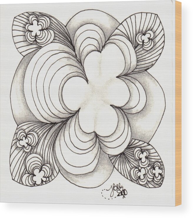 Zentangle Wood Print featuring the drawing Popcloud Blossom by Jan Steinle