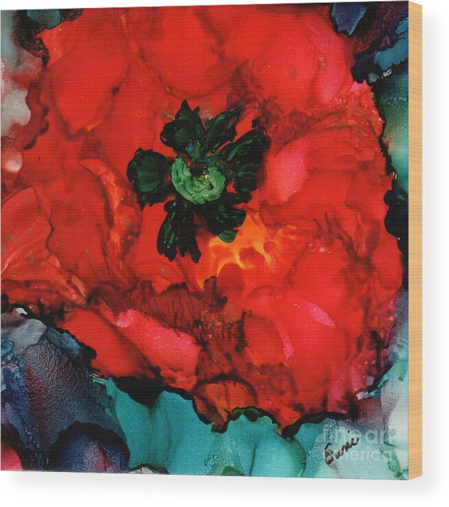 Flower Wood Print featuring the painting Poppy Fire by Eunice Warfel
