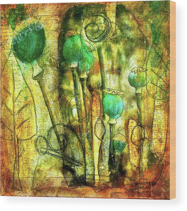 Acrylic Paint Wood Print featuring the mixed media Poppy Pods by Bellesouth Studio
