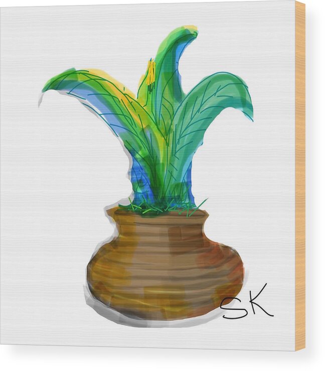 Aloe Wood Print featuring the digital art Potted Aloe by Sherry Killam