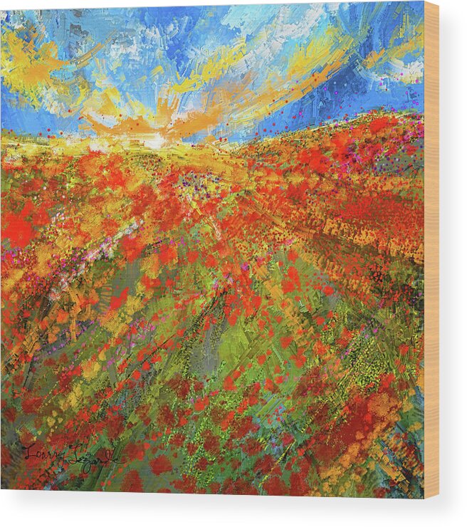  Wood Print featuring the painting Prairie Sunrise - Poppies Art by Lourry Legarde