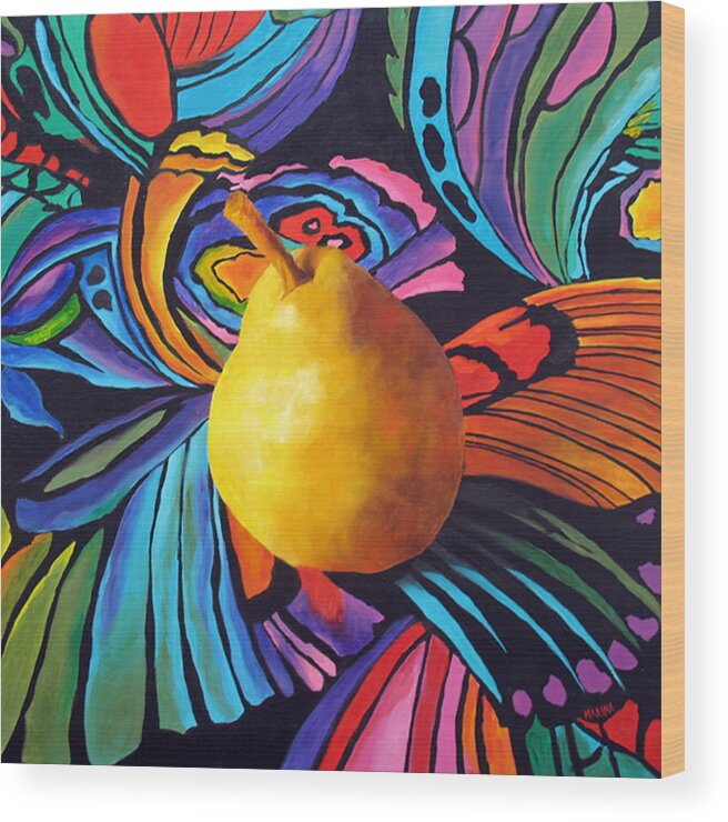 Still Life Wood Print featuring the painting Psychedelic Pear by Marina Petro