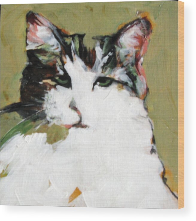 Cat Wood Print featuring the painting Pur-fect pose by Michelle Winnie