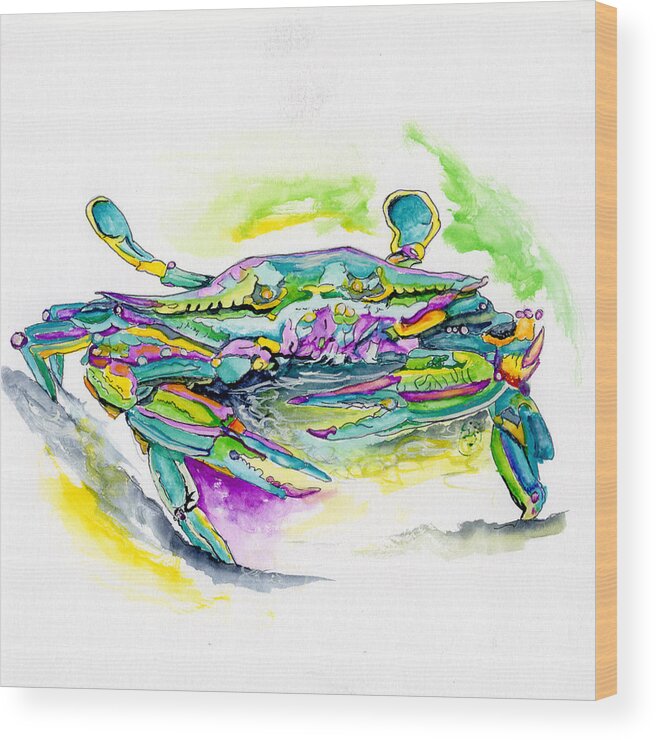Purple Wood Print featuring the photograph Purple Blue Yellow Sea Watercolor Series 2 Blue Crab by Shelly Tschupp