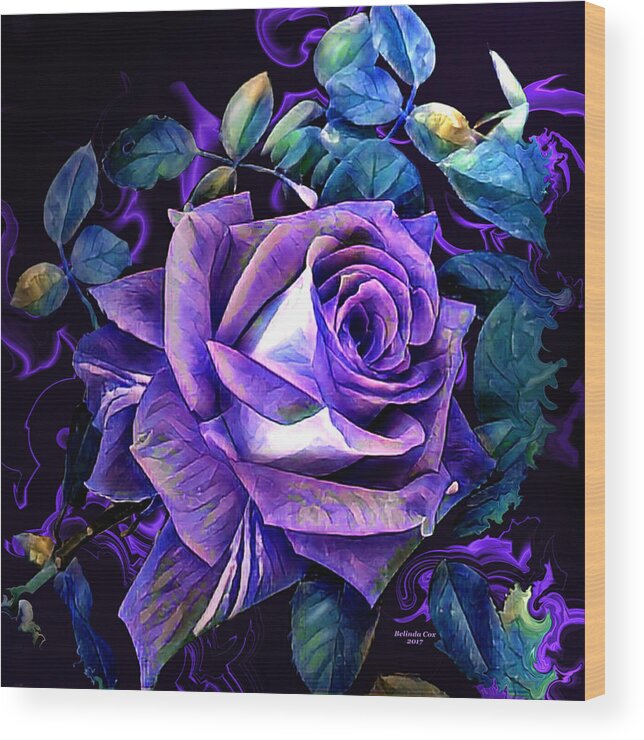 Digital Art Wood Print featuring the digital art Purple Rose Bud Painting by Artful Oasis