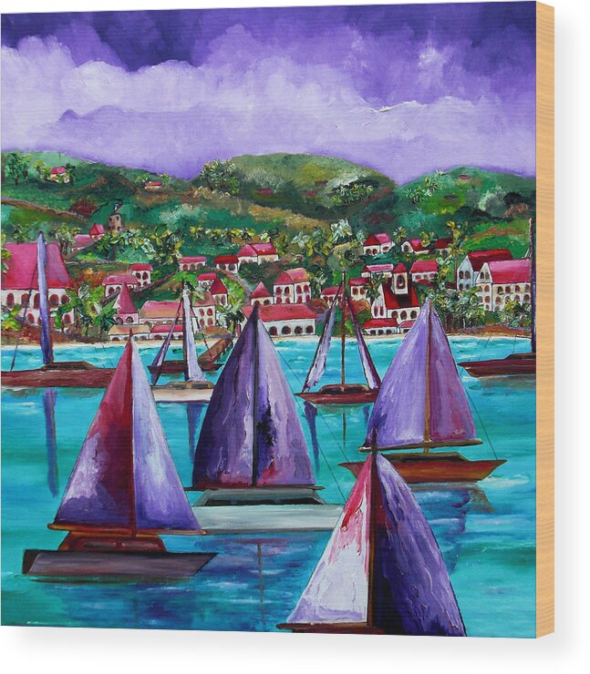 Usvi Wood Print featuring the painting Purple Skies Over St. John by Patti Schermerhorn