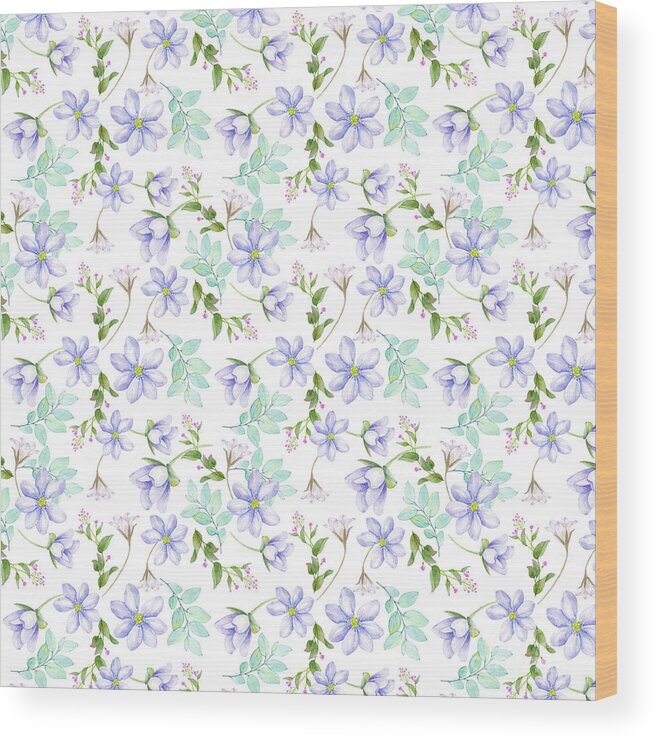 Watercolor Wood Print featuring the digital art Purple Spring Flowers by Sylvia Cook