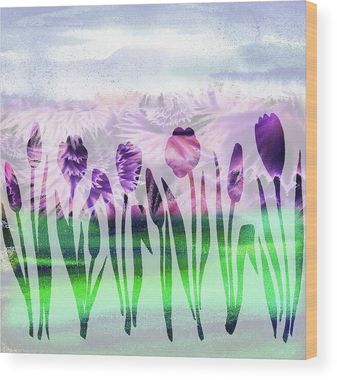 Tulips Wood Print featuring the painting Purple Tulips Watercolor Silhouette by Irina Sztukowski