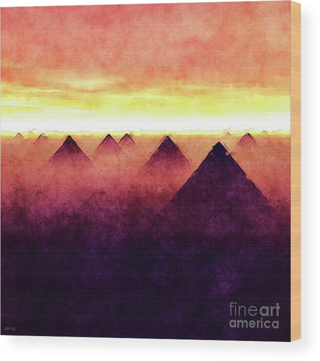 Sunrise Wood Print featuring the digital art Pyramids At Sunrise by Phil Perkins