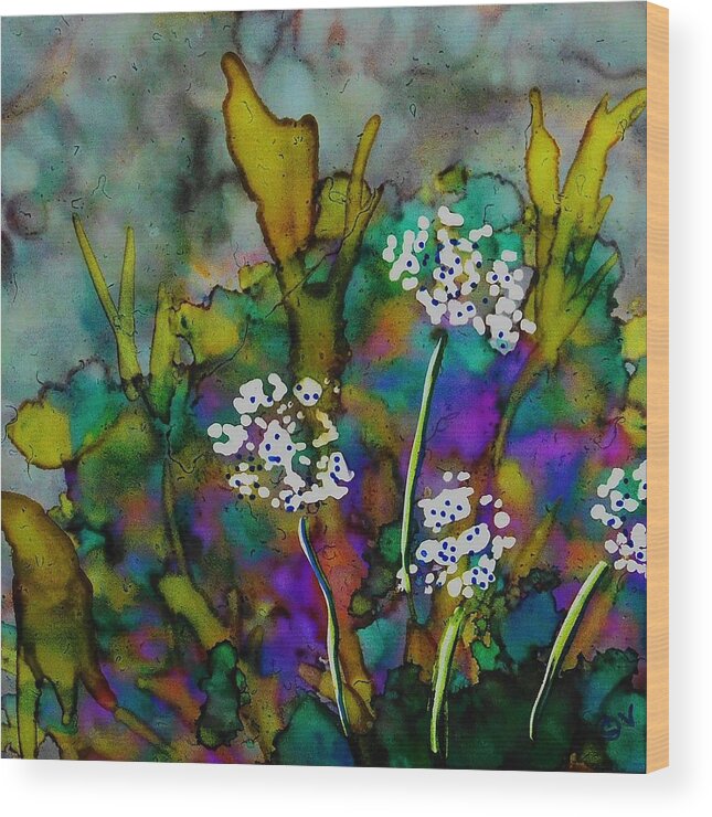 Alcohol Ink Wood Print featuring the painting Queen Anne's Lace - 250 by Catherine Van Der Woerd