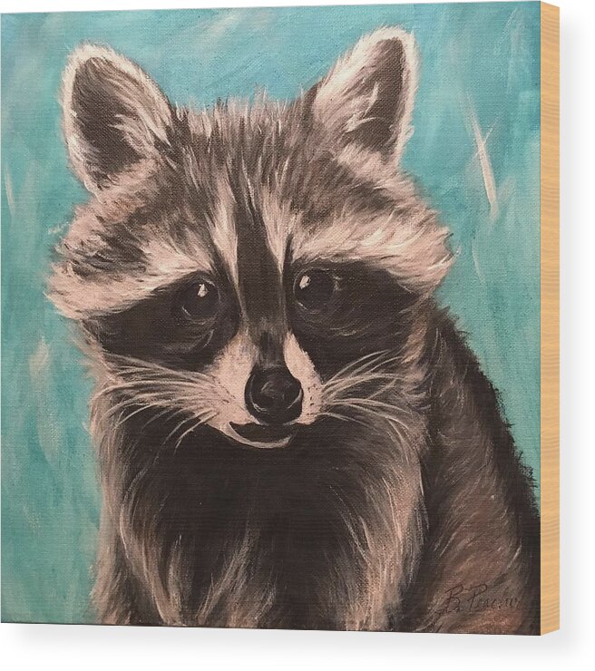 Wild Animal Wood Print featuring the painting Peek a boo by Bonnie Peacher