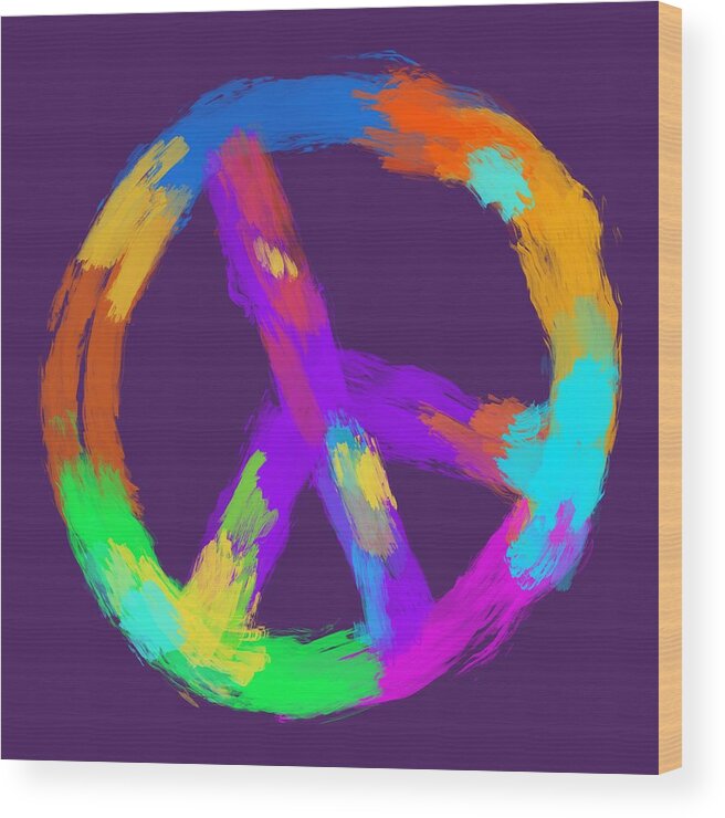 Peace Sign Wood Print featuring the digital art Rainbow Peace Sign by David G Paul