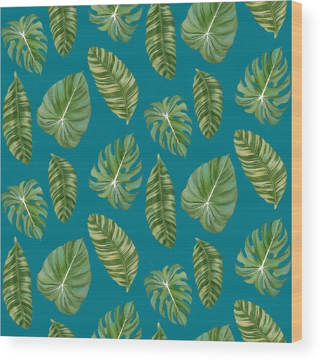 Tropical Wood Print featuring the painting Rainforest Resort - Tropical Leaves Elephant's Ear Philodendron Banana Leaf by Audrey Jeanne Roberts