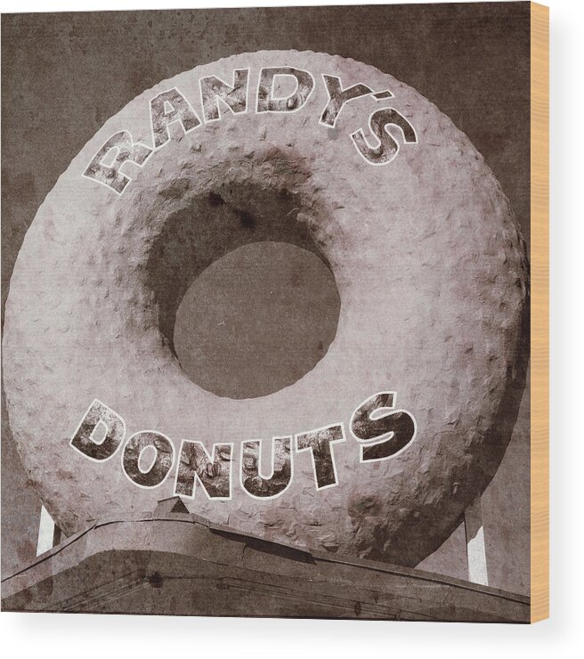 Randy's Donuts Wood Print featuring the photograph Randy's Donuts - Vintage by Stephen Stookey