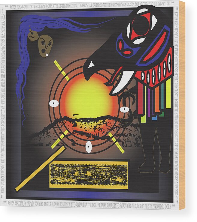 Raven Wood Print featuring the digital art Raven Steals the Sun by Perri Kelly