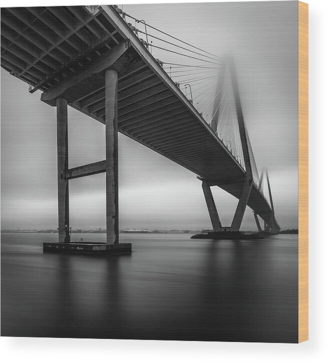 Arthur Ravenel Jr Bridge Wood Print featuring the photograph Ravenel Bridge November Fog by Donnie Whitaker