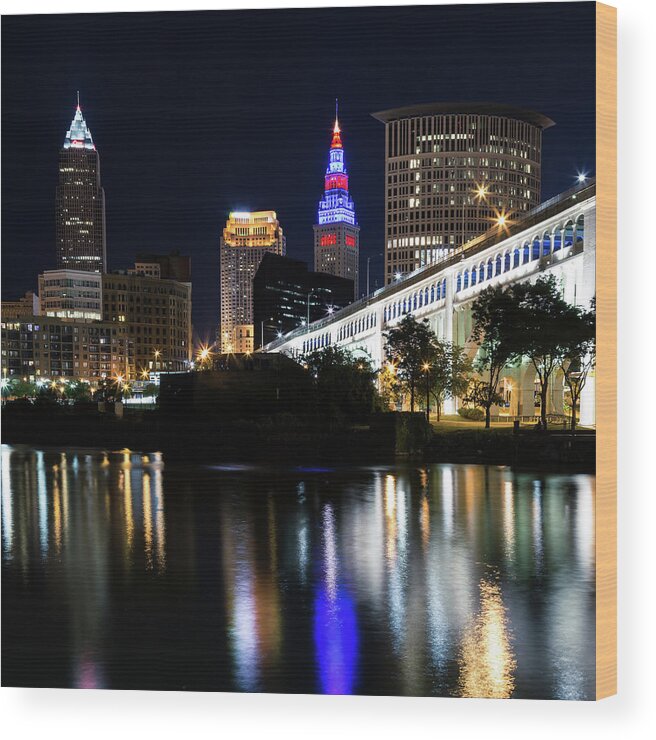  Cleveland Skyline Wood Print featuring the photograph Red and Blue In Cleveland by Dale Kincaid