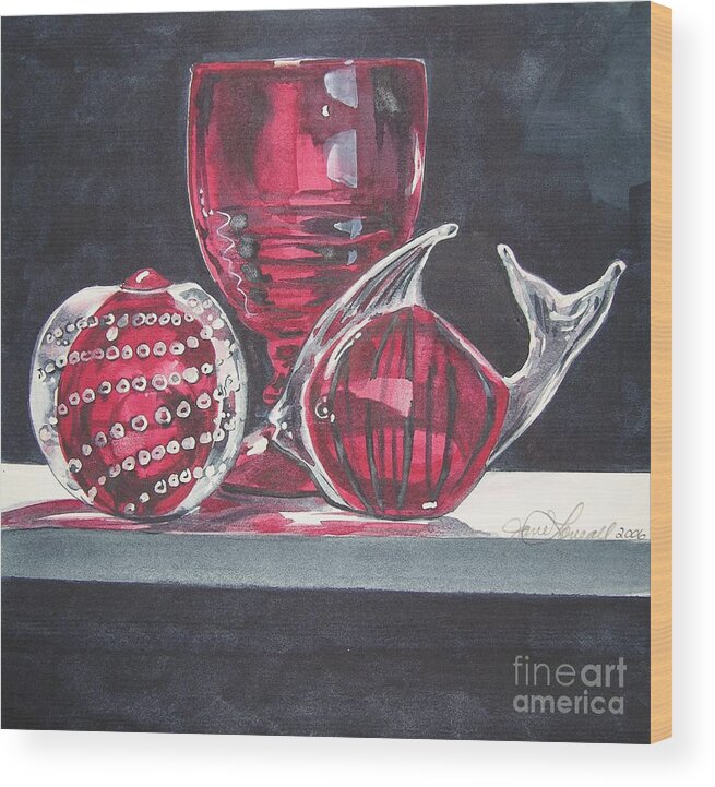 Still Life Wood Print featuring the painting Red Black and Clear by Jane Loveall