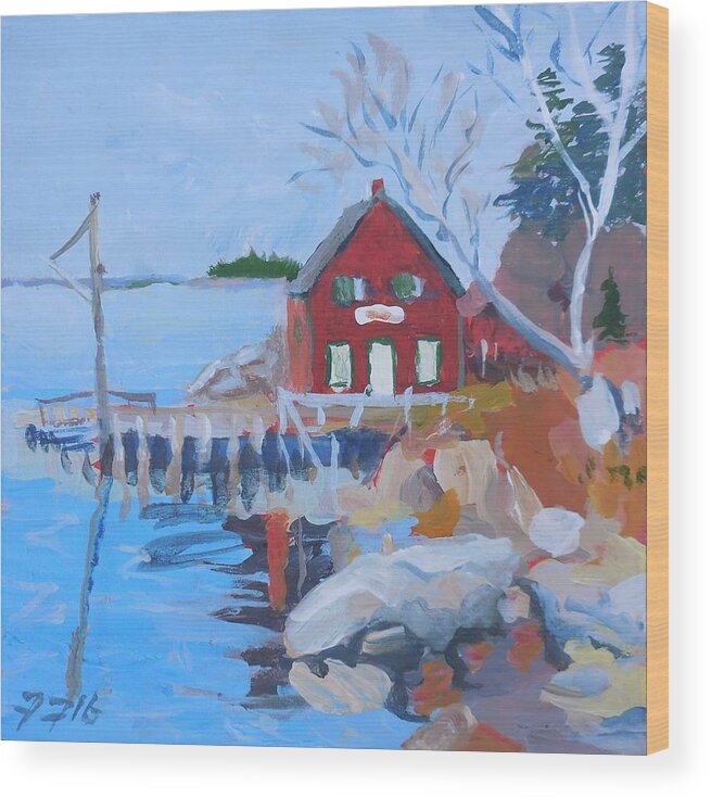 Boat House Wood Print featuring the painting Red Boat House by Francine Frank