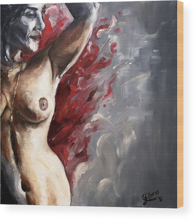 Human Wood Print featuring the painting Red by Carlos Flores
