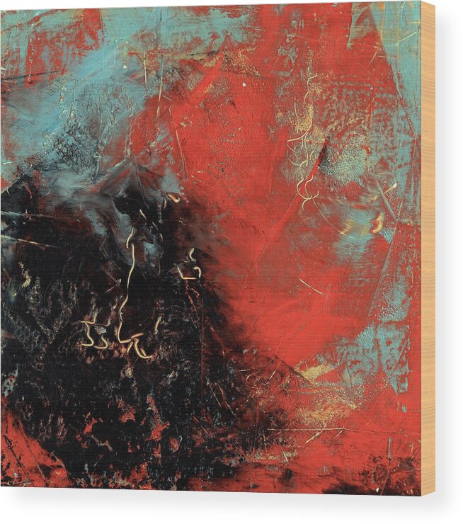 Abstract Wood Print featuring the painting Red Dragon 1 by Marcy Brennan