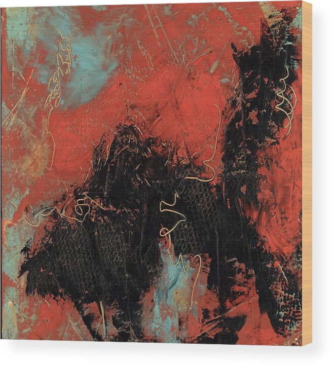 Abstract Wood Print featuring the painting Red Dragon 4 by Marcy Brennan