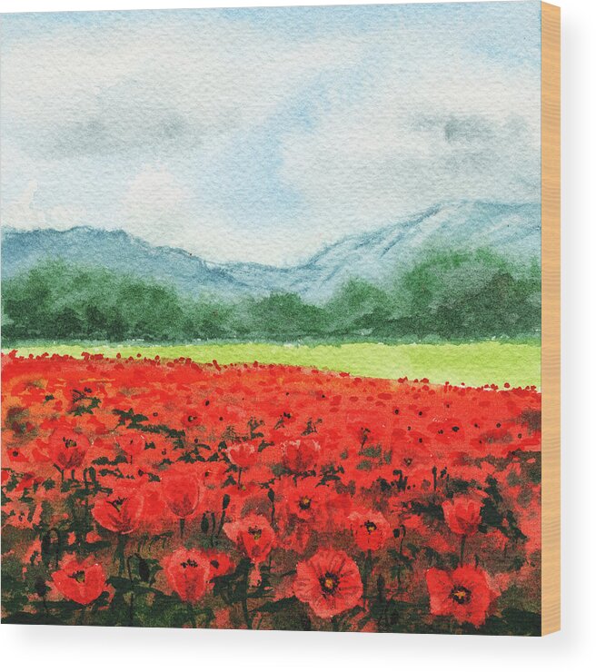 Poppies Wood Print featuring the painting Red Poppies Field by Irina Sztukowski