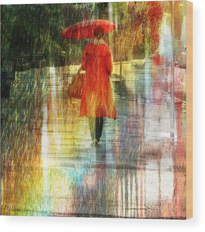 Woman Wood Print featuring the photograph Red Rain Day by LemonArt Photography