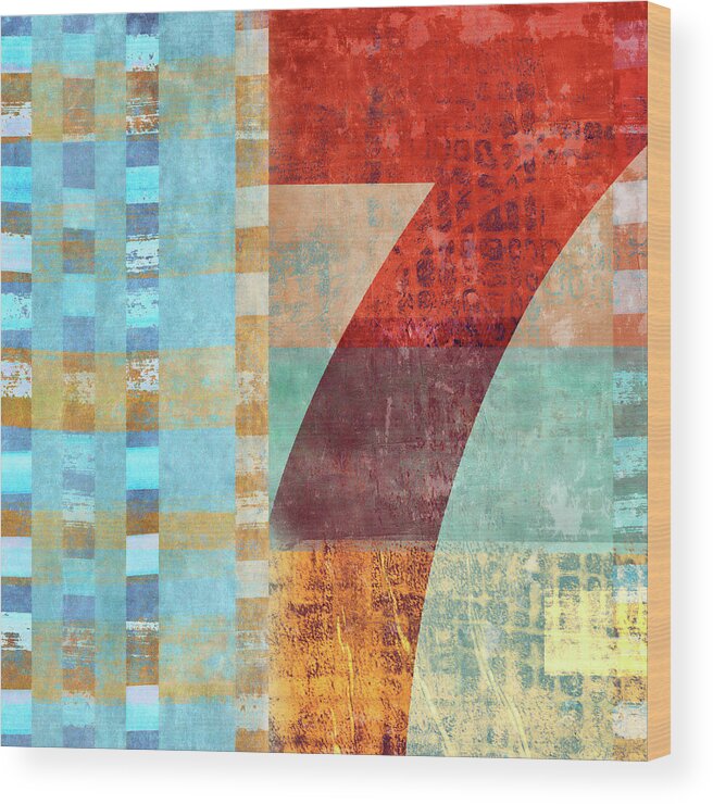 Seven Wood Print featuring the mixed media Red Seven and Stripes Mixed Media by Carol Leigh
