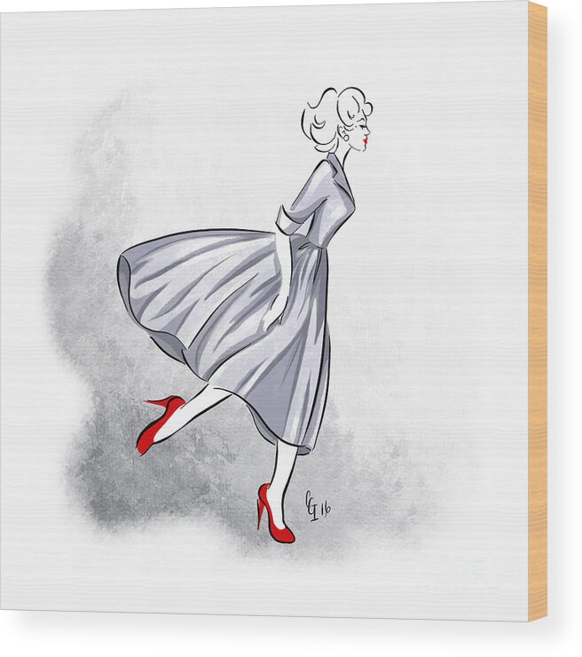 Retro Wood Print featuring the digital art Red shoes red lips by Cindy Garber Iverson