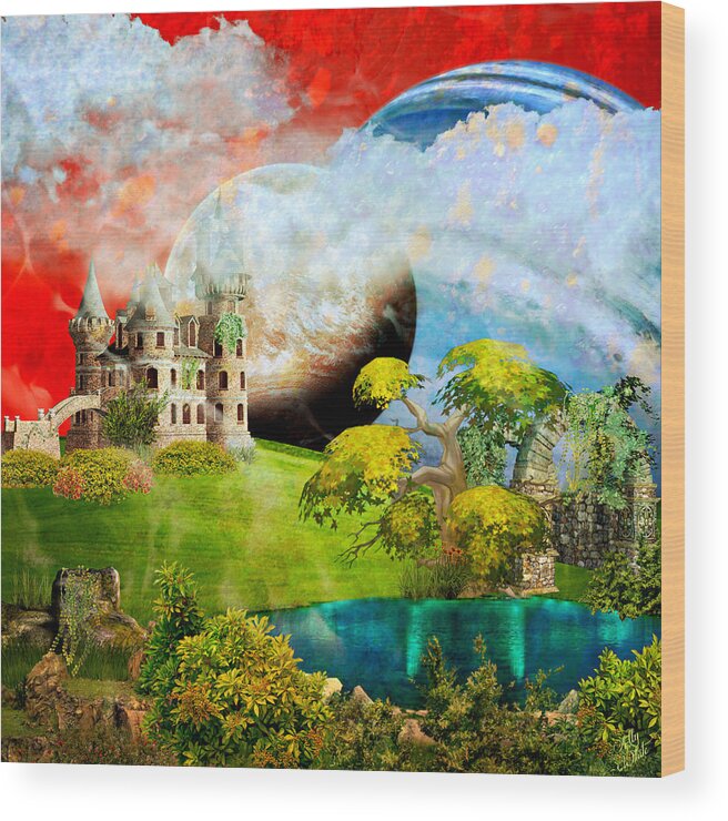 Fantasy Wood Print featuring the painting Red Sky Dreams by Ally White