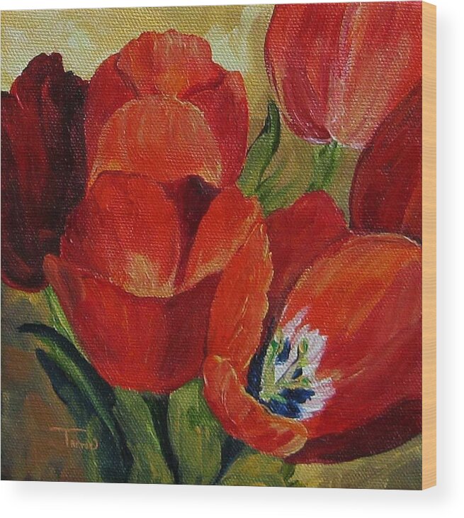 Tulip Wood Print featuring the painting Red Tulips by Torrie Smiley